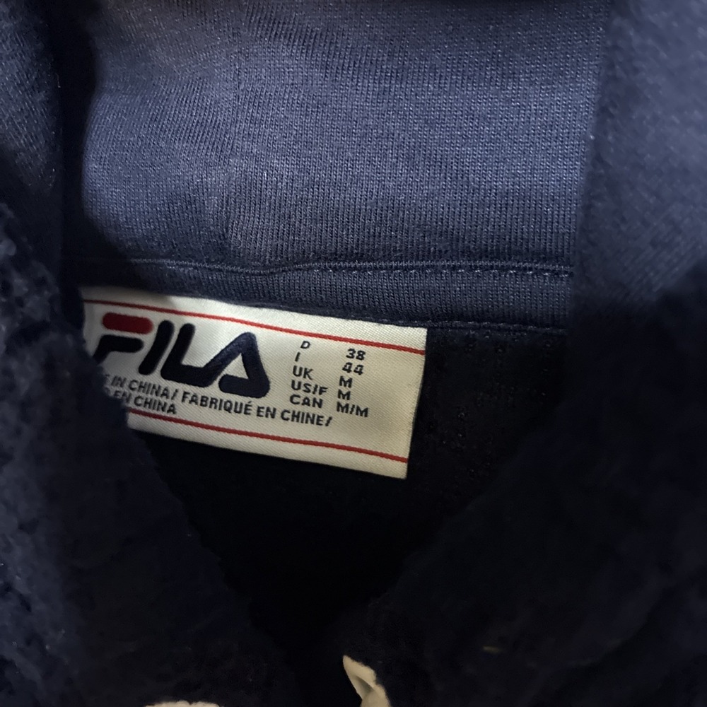 FILA Fleece Pullover Hoodie Navy Blue Cotton Spell Out Womens Size M - Picture 3 of 6